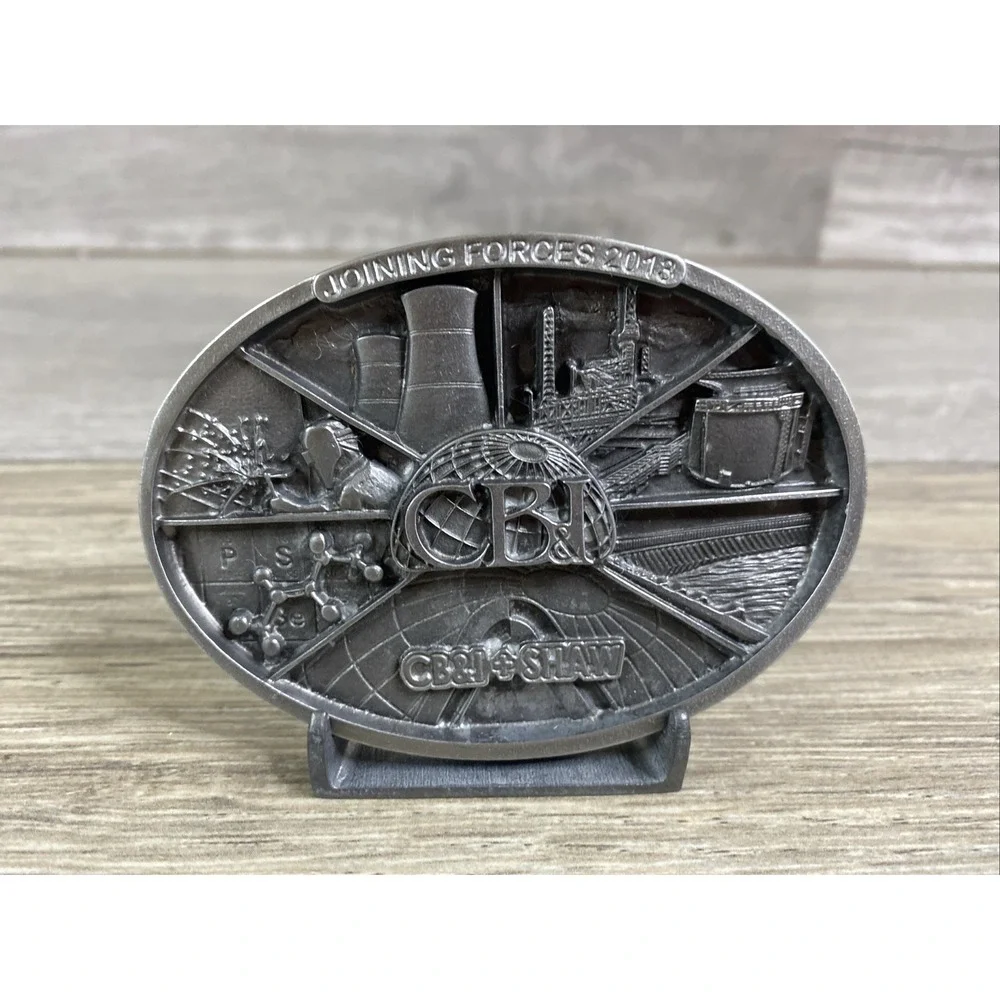 CBI + Shaw Joining Forces 2013 Commemorative Belt Buckle W/ Stand Made‎ in USA